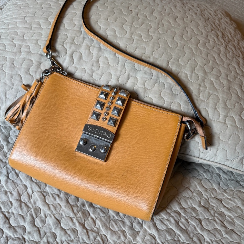 Valentino Tan Crossbody Bag with Studded Detail